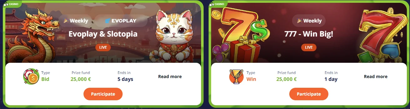 Turnieje na żywo Vulkan Casino
